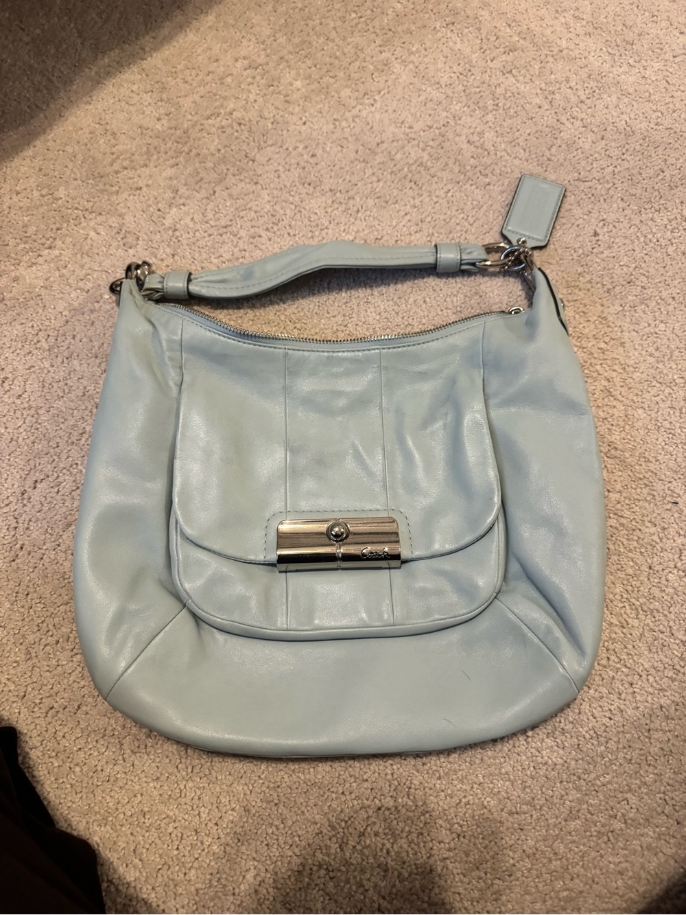 Coach Light Blue Leather Shoulder Hobo with Silver Hardware